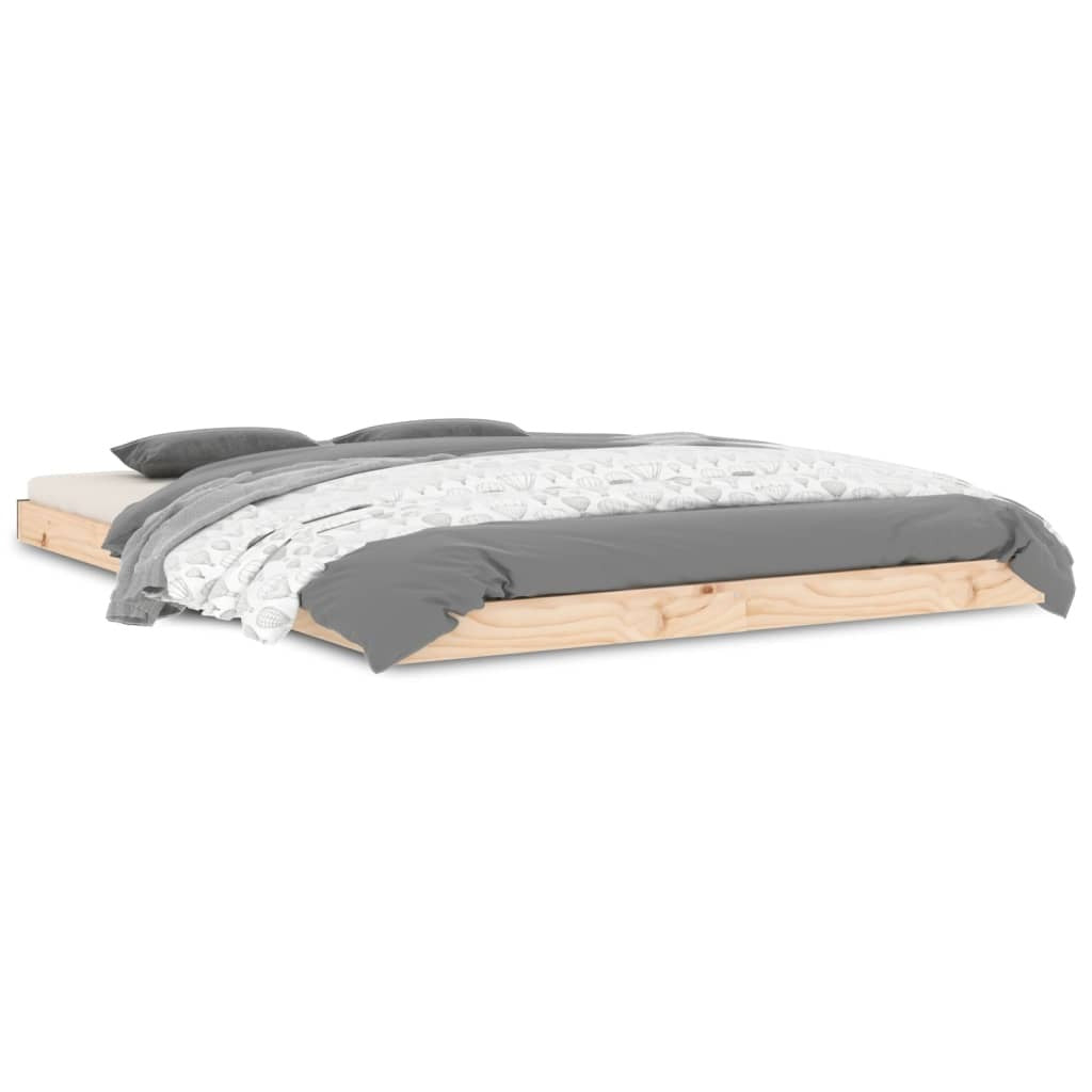 Bed Frame without Mattress 135x190cm Double Solid Pinewood Bedstead Natural