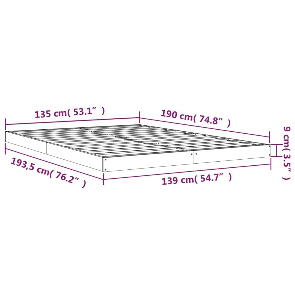Bed Frame without Mattress 135x190cm Double Solid Pinewood Bedstead Natural