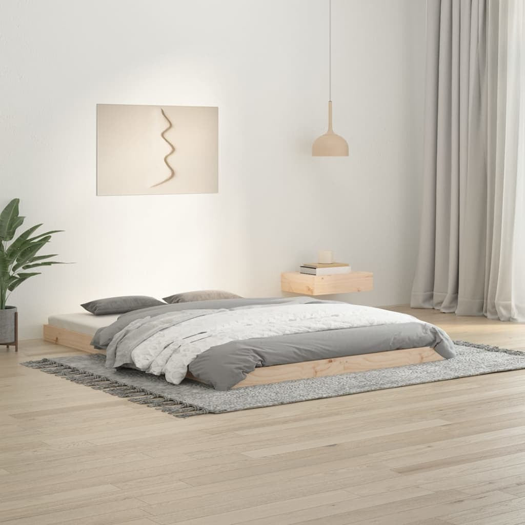 Bed Frame without Mattress 135x190cm Double Solid Pinewood Bedstead Natural