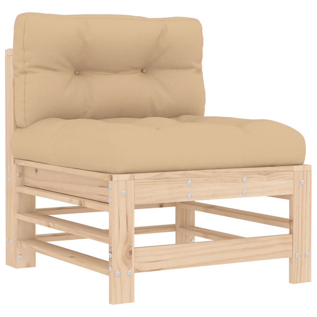 Middle Sofa with Cushions Modular Garden Outdoor Seating Solid Pinewood Natural