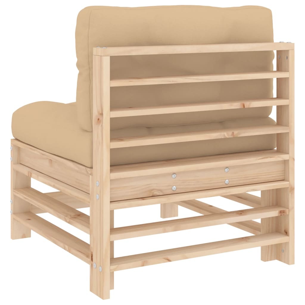 Middle Sofa with Cushions Modular Garden Outdoor Seating Solid Pinewood Natural