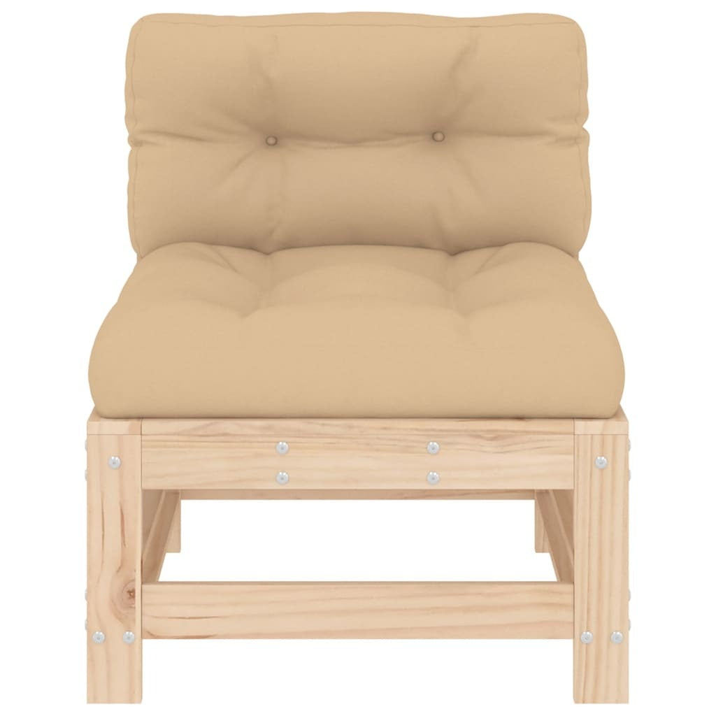 Middle Sofa with Cushions Modular Garden Outdoor Seating Solid Pinewood Natural