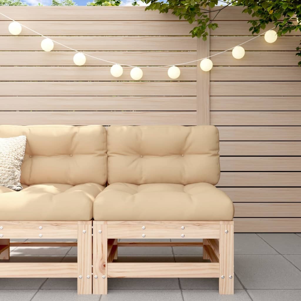 Middle Sofa with Cushions Modular Garden Outdoor Seating Solid Pinewood Natural