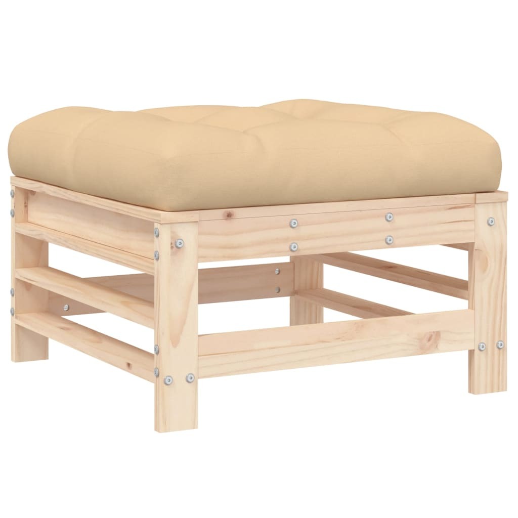 Garden Footstool with Cushion Modular Outdoor Ottoman Solid Pinewood Natural