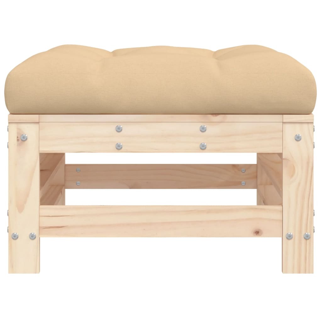 Garden Footstool with Cushion Modular Outdoor Ottoman Solid Pinewood Natural