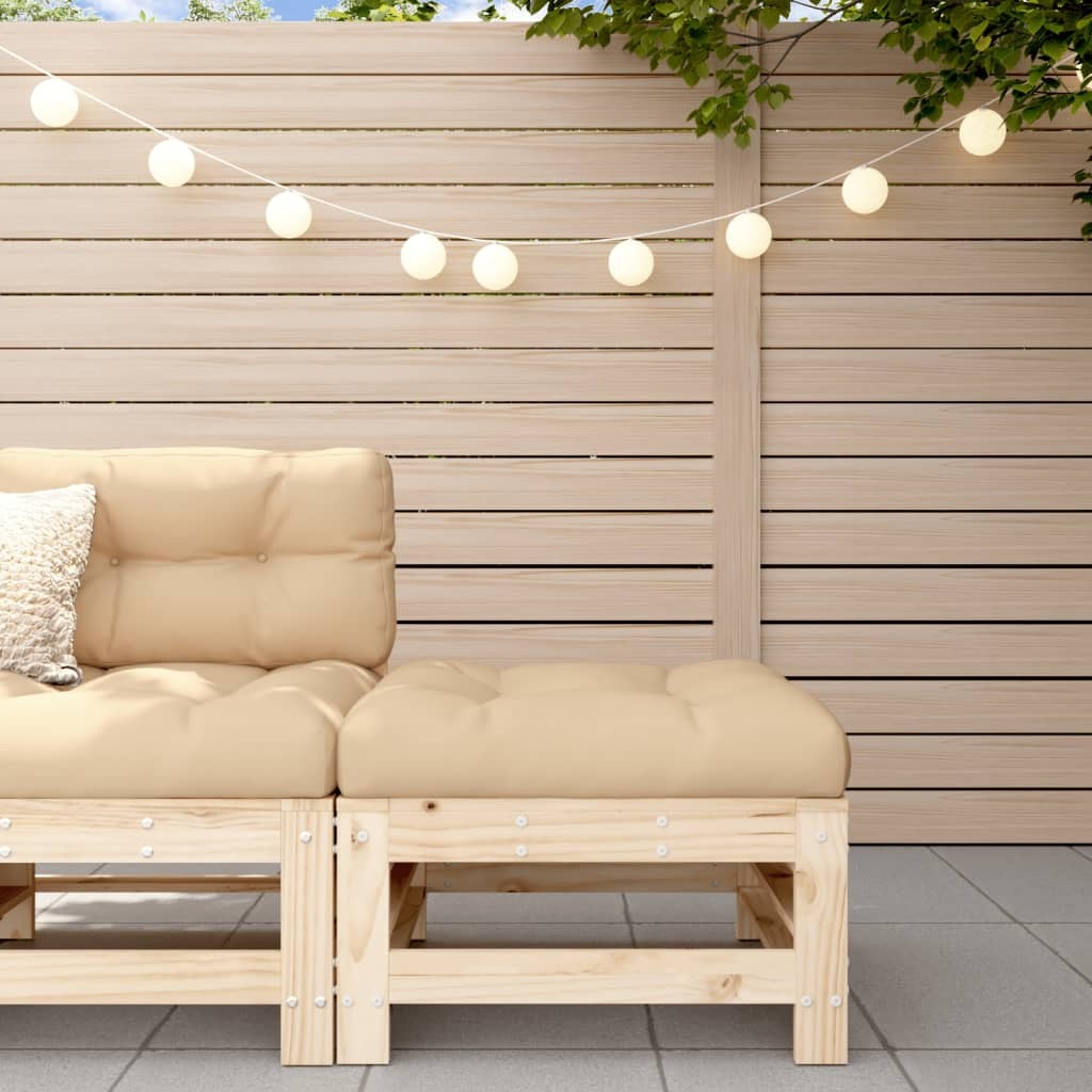 Garden Footstool with Cushion Modular Outdoor Ottoman Solid Pinewood Natural