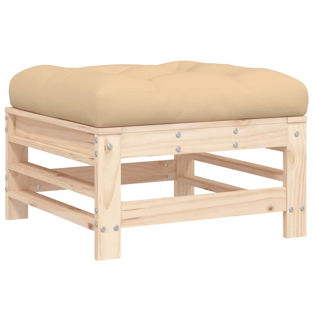 Garden Footstool with Cushion Modular Outdoor Ottoman Solid Pinewood Natural