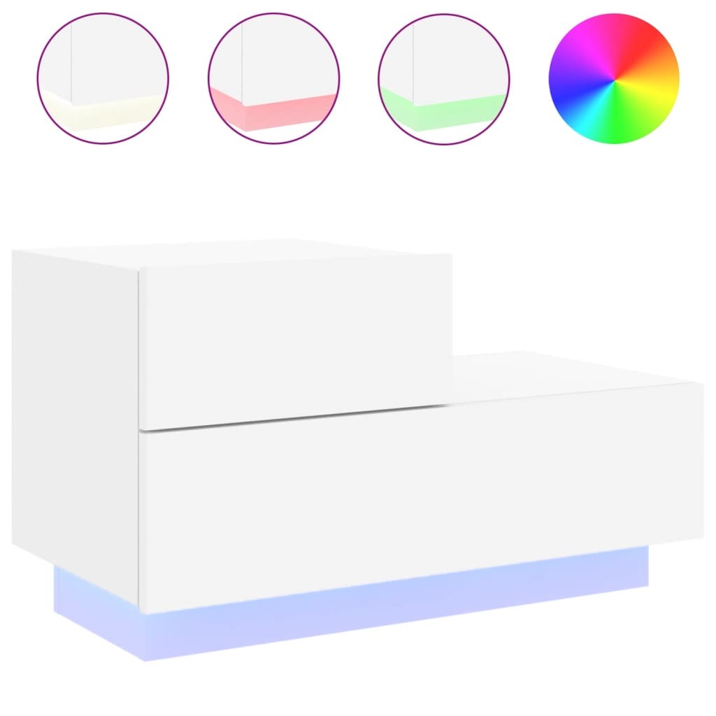 Bedside Cabinet with RGB LED Lights Nightstand Storage Engineered Wood White