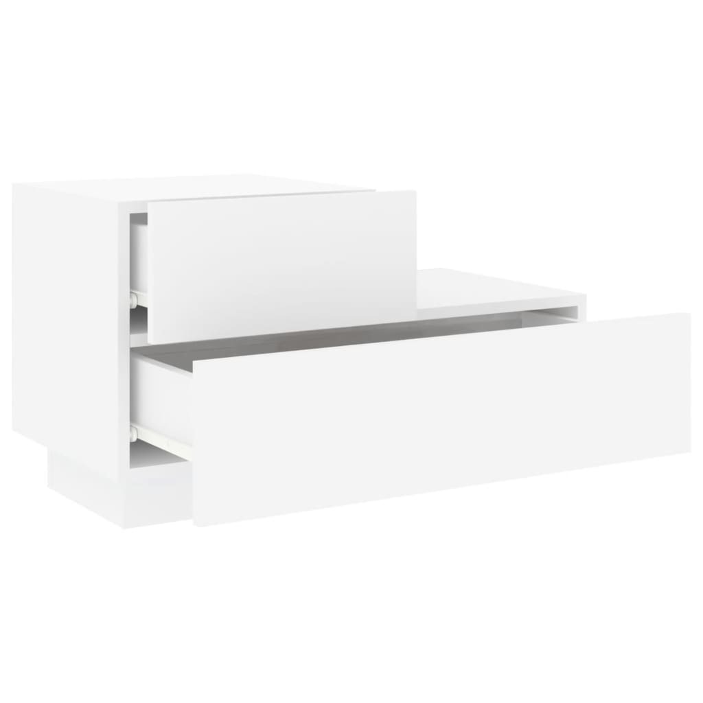 Bedside Cabinet with RGB LED Lights Nightstand Storage Engineered Wood White