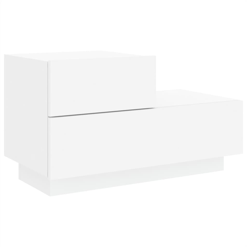 Bedside Cabinet with RGB LED Lights Nightstand Storage Engineered Wood White