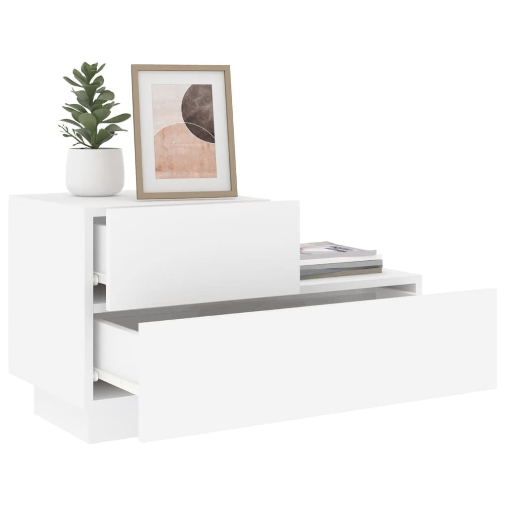 Bedside Cabinet with RGB LED Lights Nightstand Storage Engineered Wood White