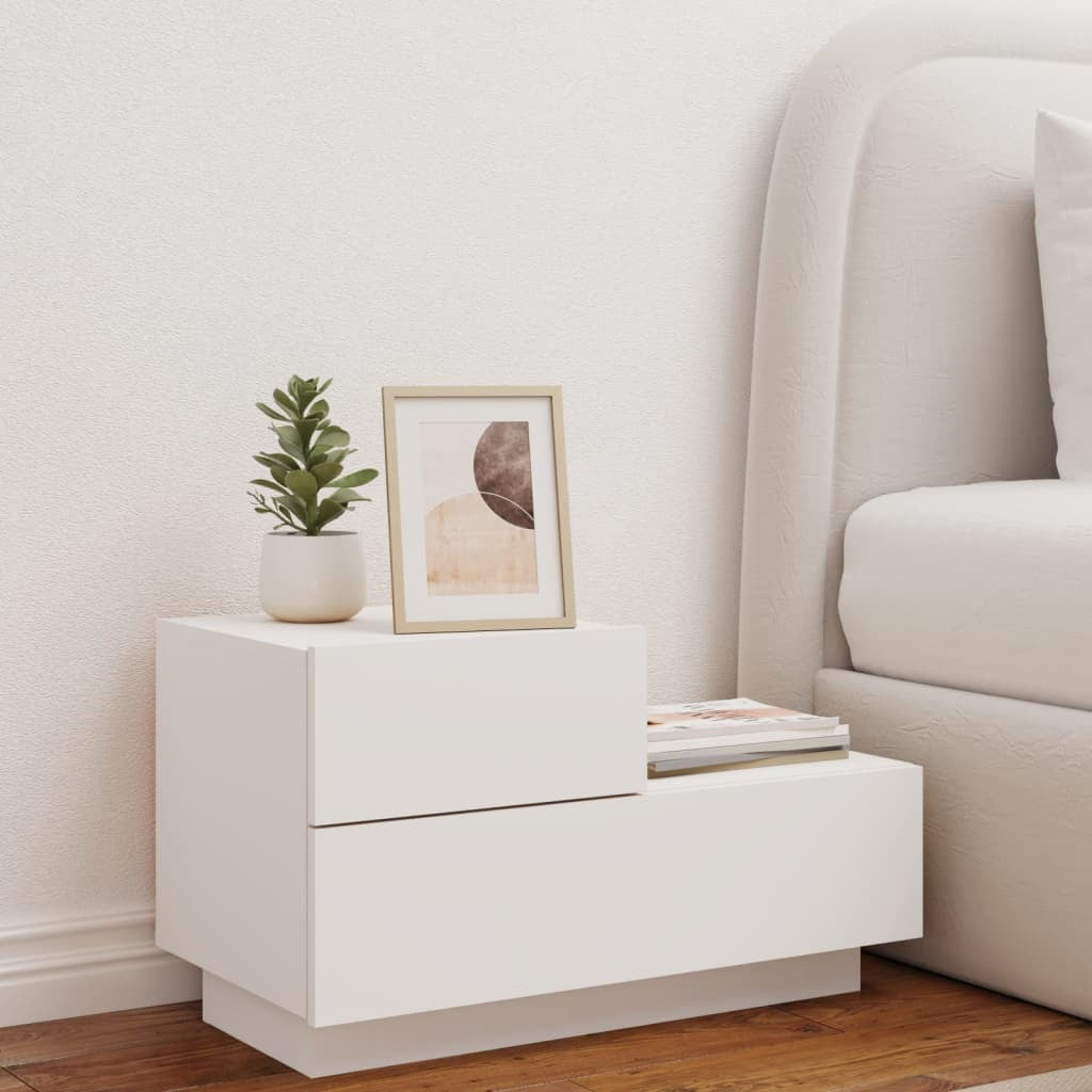 Bedside Cabinet with RGB LED Lights Nightstand Storage Engineered Wood White
