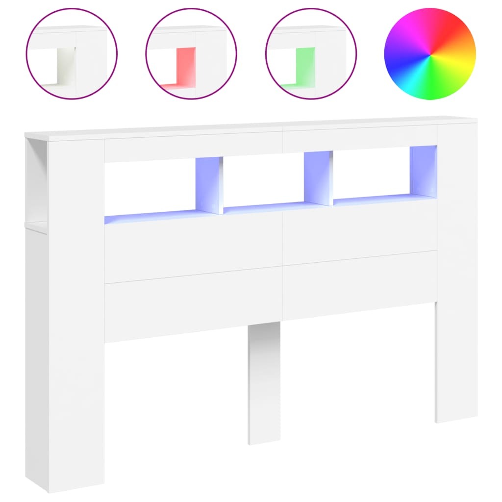 LED Headboard Engineered Wood Bed Bedroom Light Up Panel 160cm White