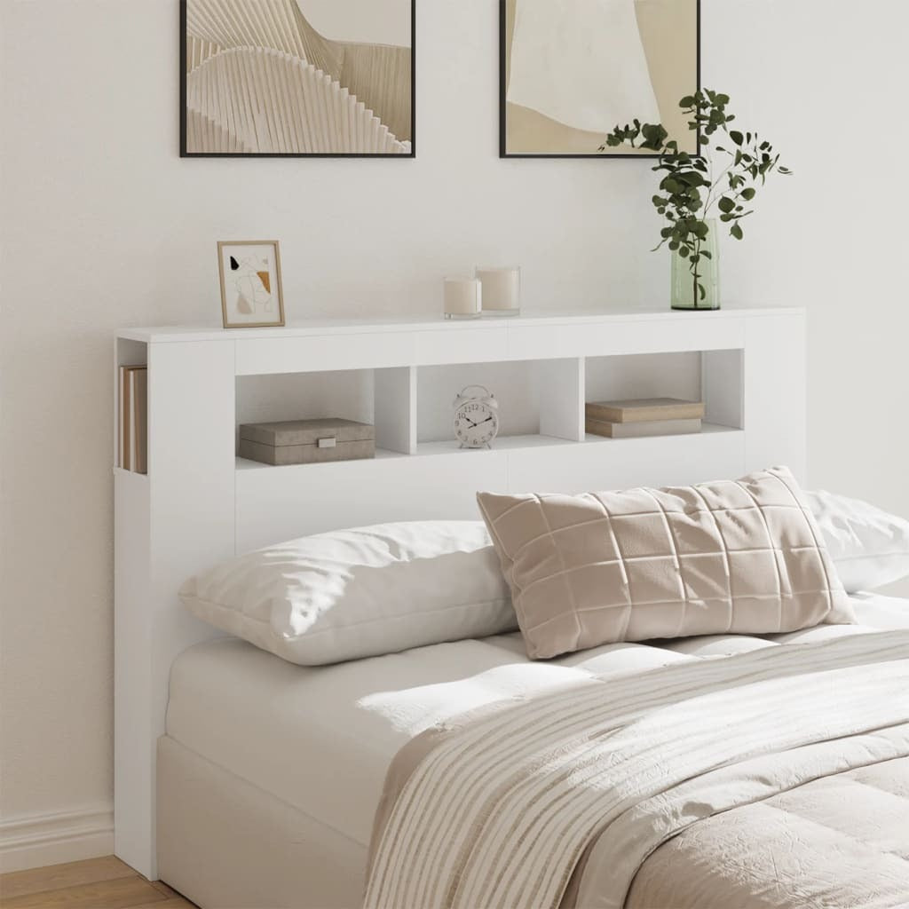 LED Headboard Engineered Wood Bed Bedroom Light Up Panel 160cm White