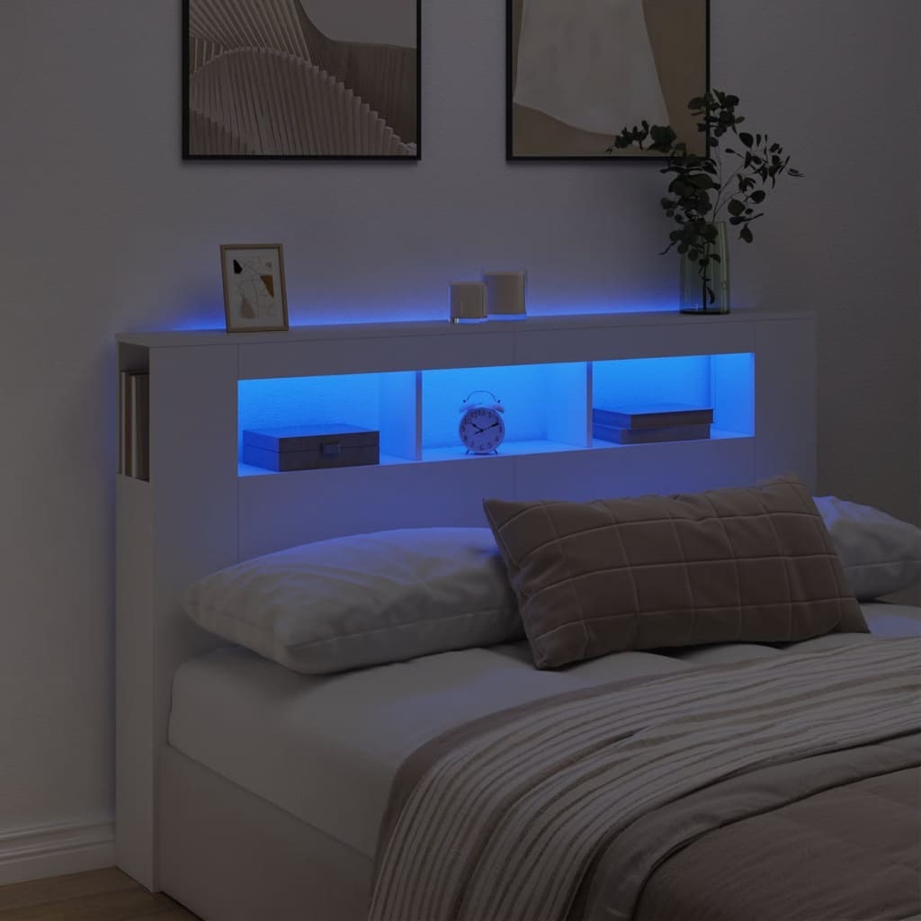 LED Headboard Engineered Wood Bed Bedroom Light Up Panel 160cm White