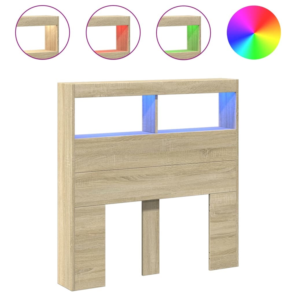 Headboard Cabinet with RGB LED Lights Storage 100cm Engineered Wood Oak