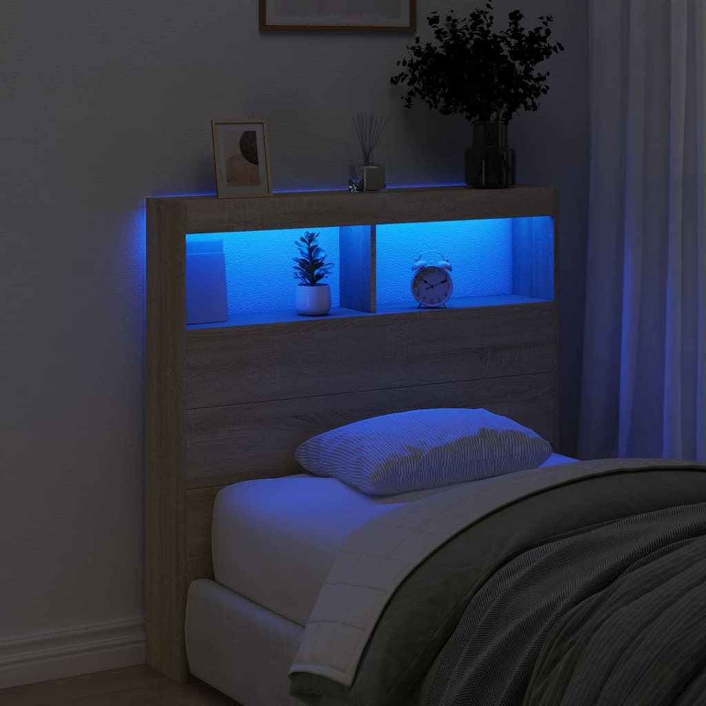 Headboard Cabinet with RGB LED Lights Storage 100cm Engineered Wood Oak