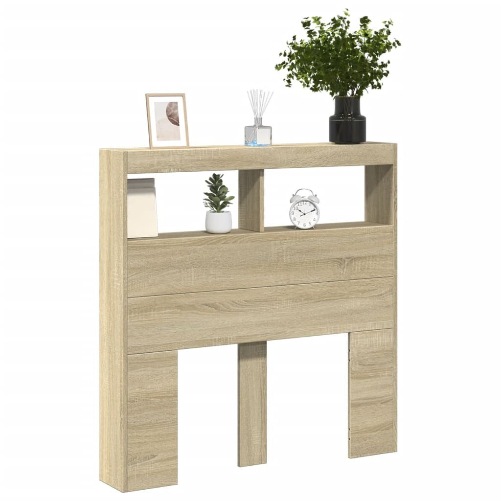 Headboard Cabinet with RGB LED Lights Storage 100cm Engineered Wood Oak