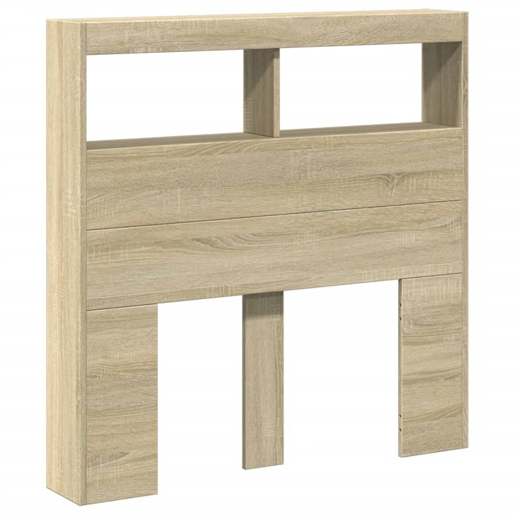 Headboard Cabinet with RGB LED Lights Storage 100cm Engineered Wood Oak