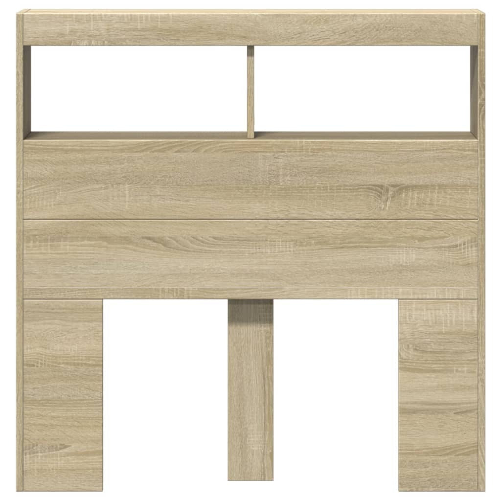 Headboard Cabinet with RGB LED Lights Storage 100cm Engineered Wood Oak