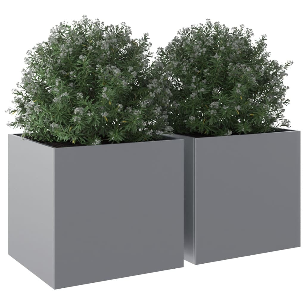 Planters 2 pcs Garden Flower Pot Raised Bed Galvanised Steel Silver
