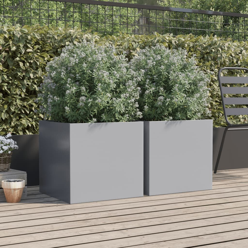 Planters 2 pcs Garden Flower Pot Raised Bed Galvanised Steel Silver