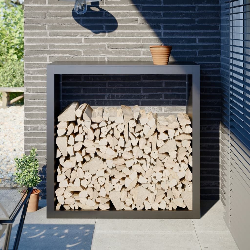 Firewood Rack Log Storage Holder Outdoor Steel Anthracite
