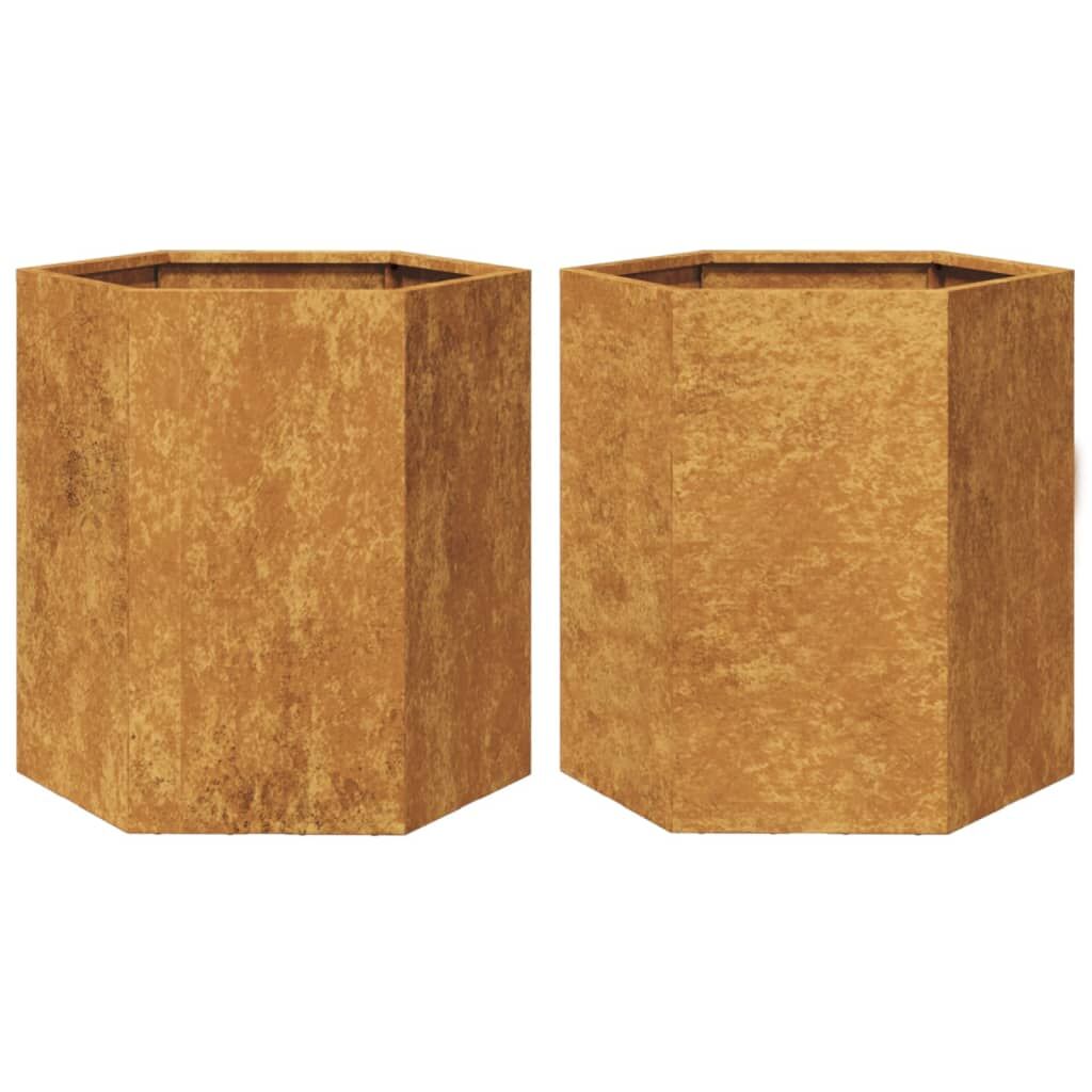 Garden Planters 2 pcs Hexagon Raised Bed Flower Pot Weathering Steel Rust