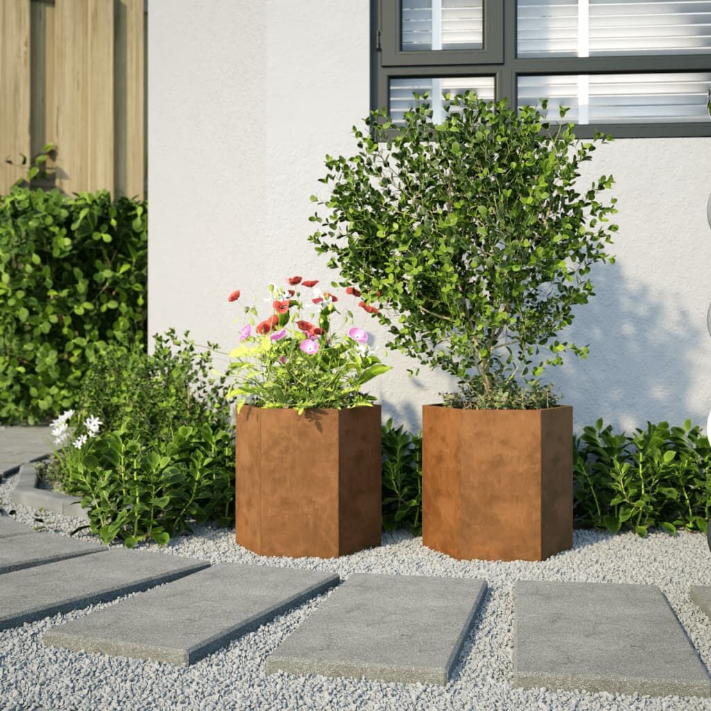 Garden Planters 2 pcs Hexagon Raised Bed Flower Pot Weathering Steel Rust