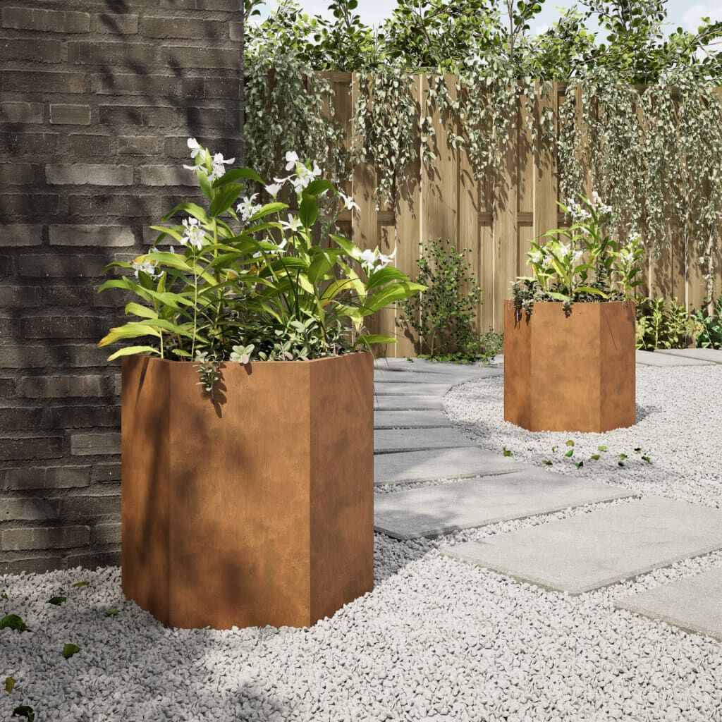 Garden Planters 2 pcs Hexagon Raised Bed Flower Pot Weathering Steel Rust