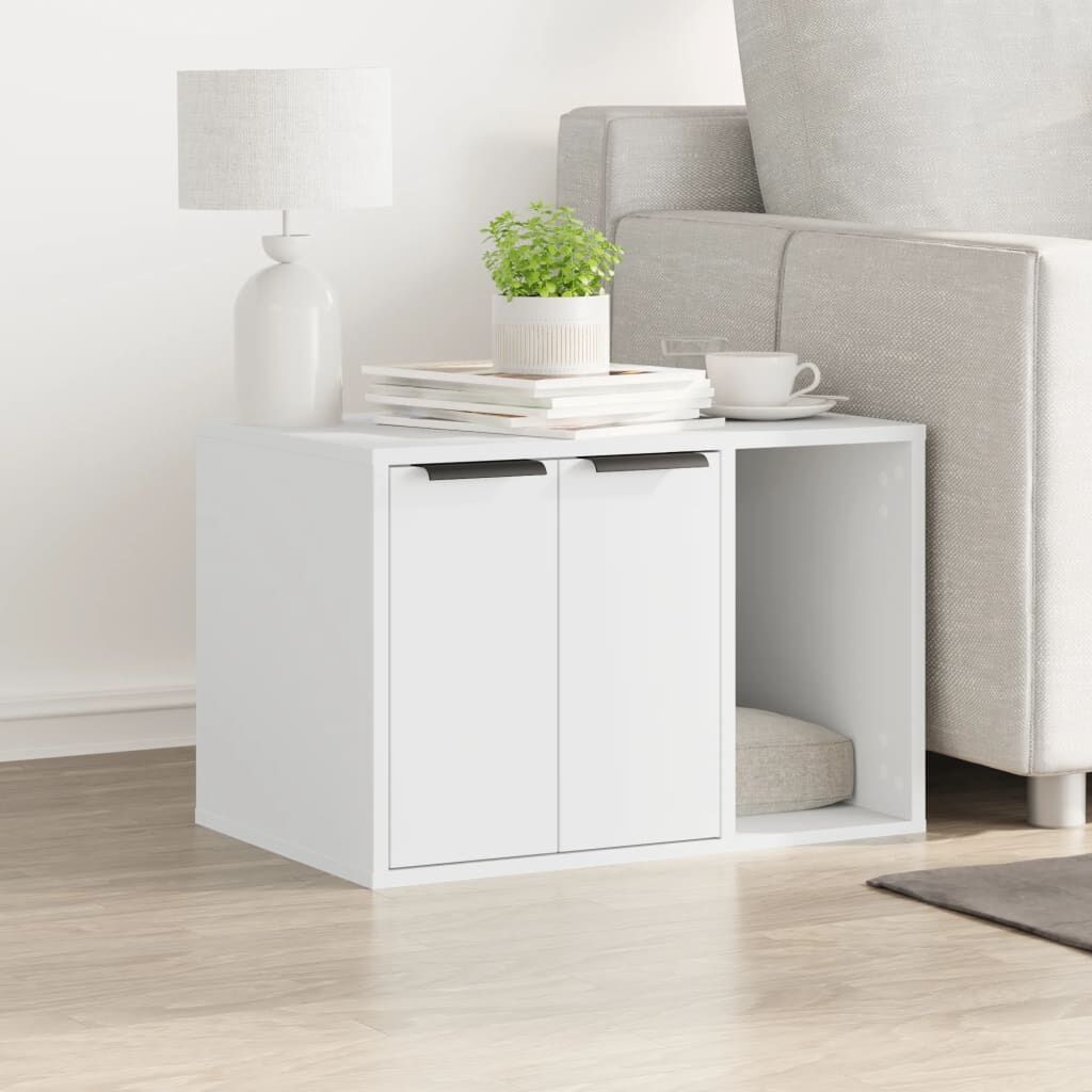 Cat Litter Box Enclosure Furniture Cabinet Side Table Engineered Wood White