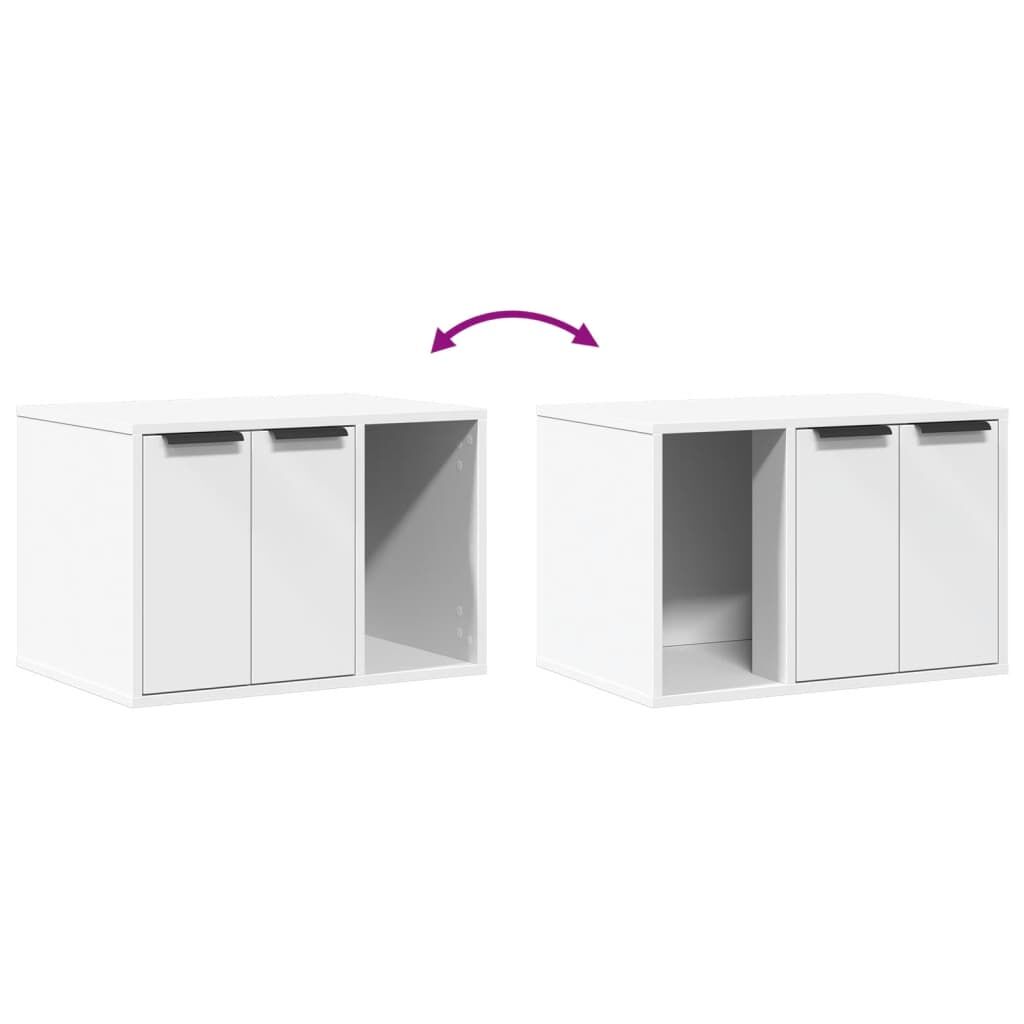 Cat Litter Box Enclosure Furniture Cabinet Side Table Engineered Wood White