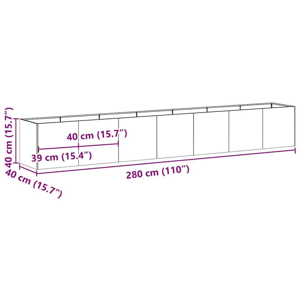 Planter 280cm Long Raised Bed Garden Flower Box Galvanised Steel Silver