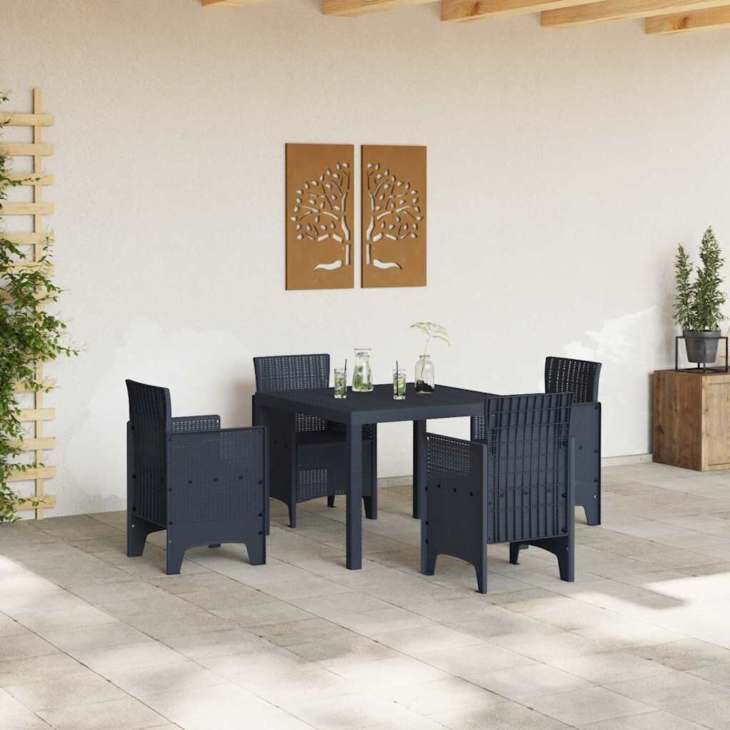 Garden Dining Table Outdoor Patio Steel Frame Poly Rattan Anthracite