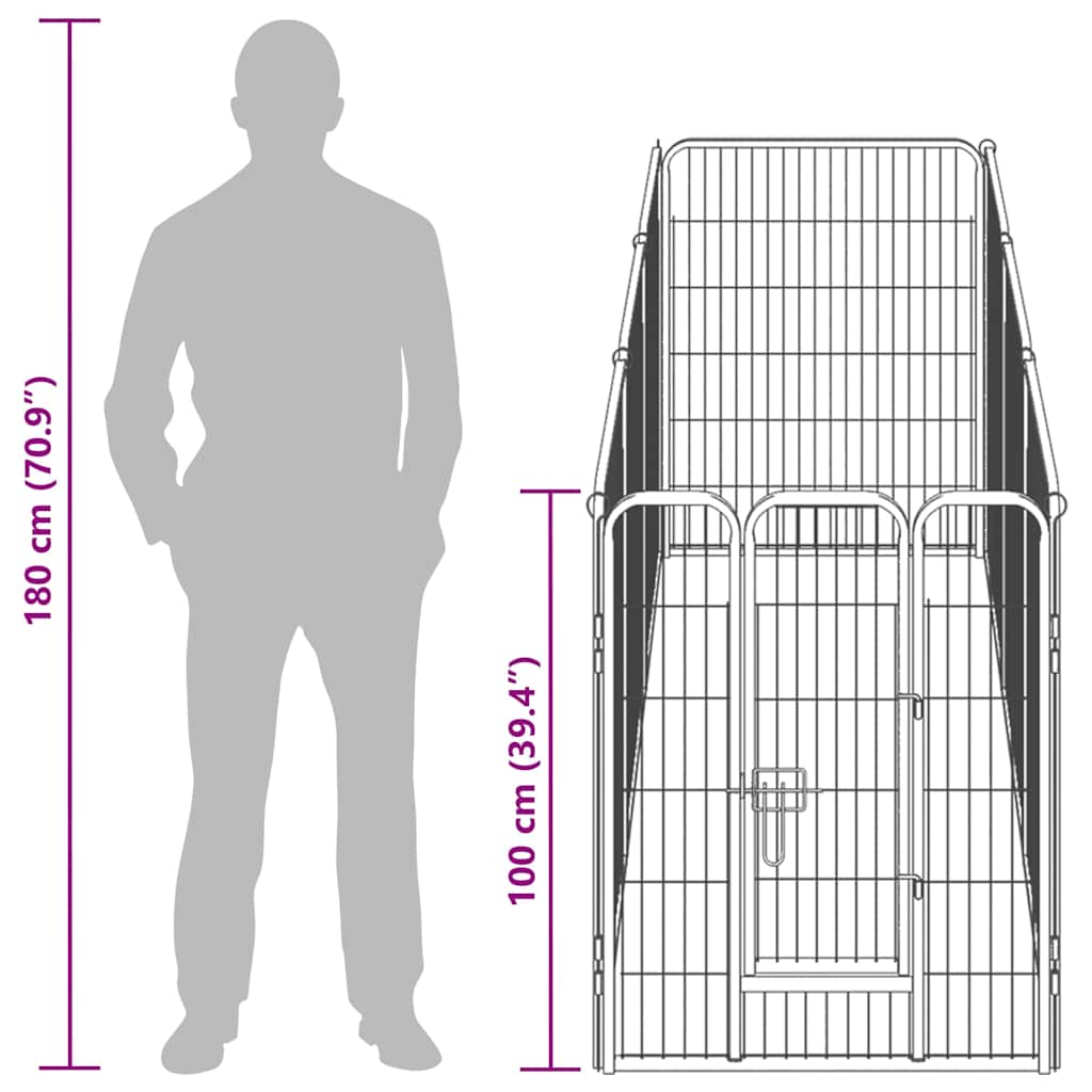 Dog Playpen 8 Panels Steel 80x100 cm Black