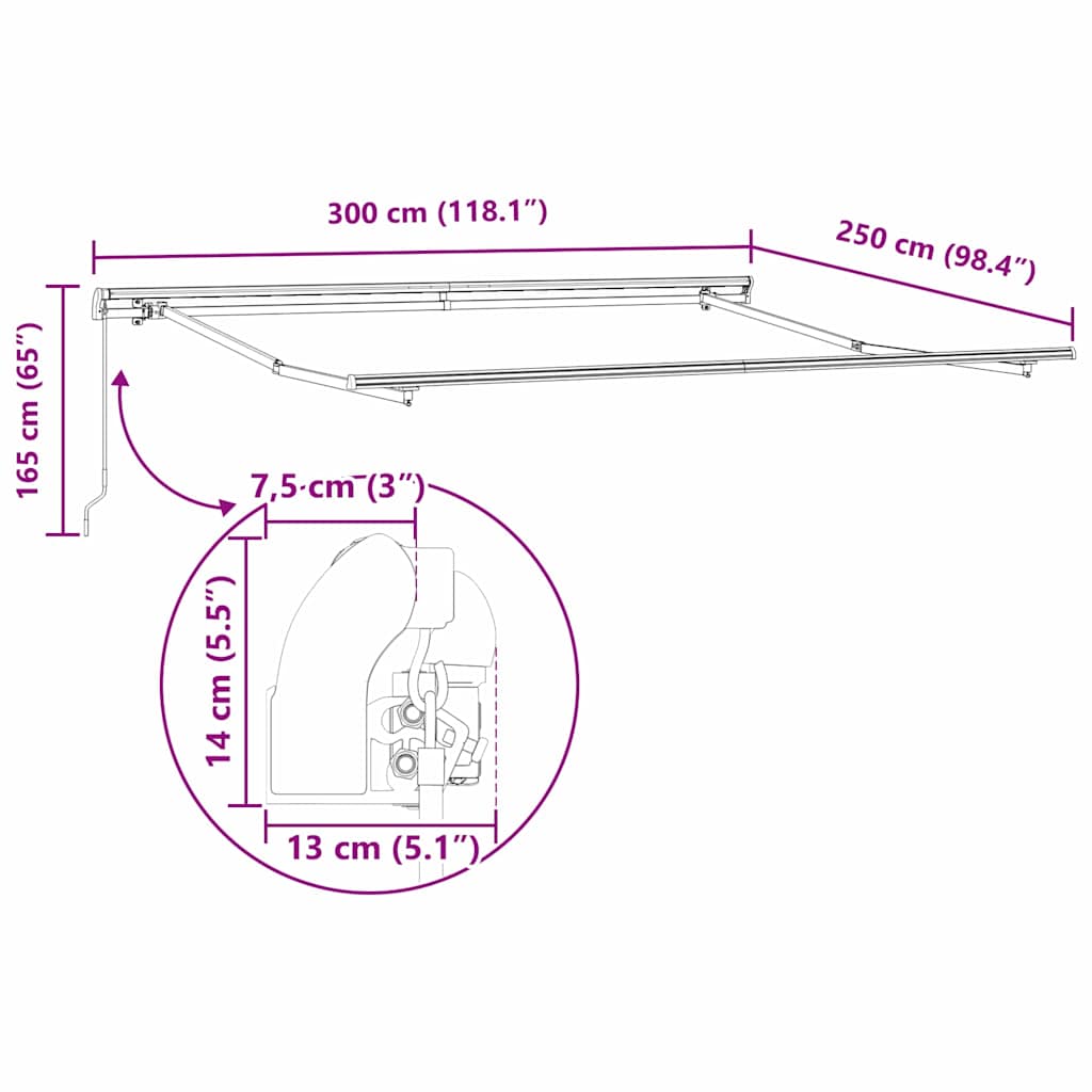 Awning Frame Manual White 300 x 250 cm Aluminium