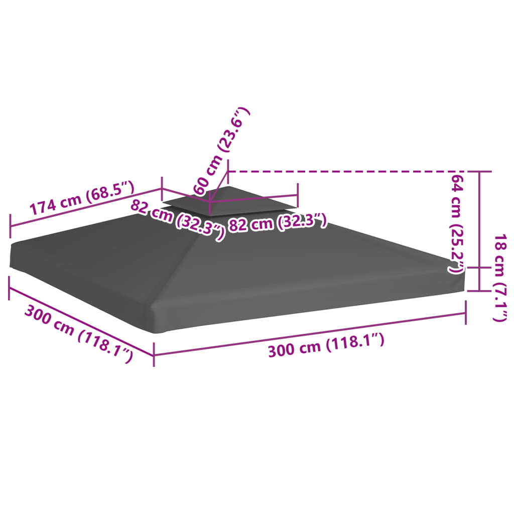 2-Tier Gazebo Top Cover 310 g/mÂ² 3x3 m Taupe