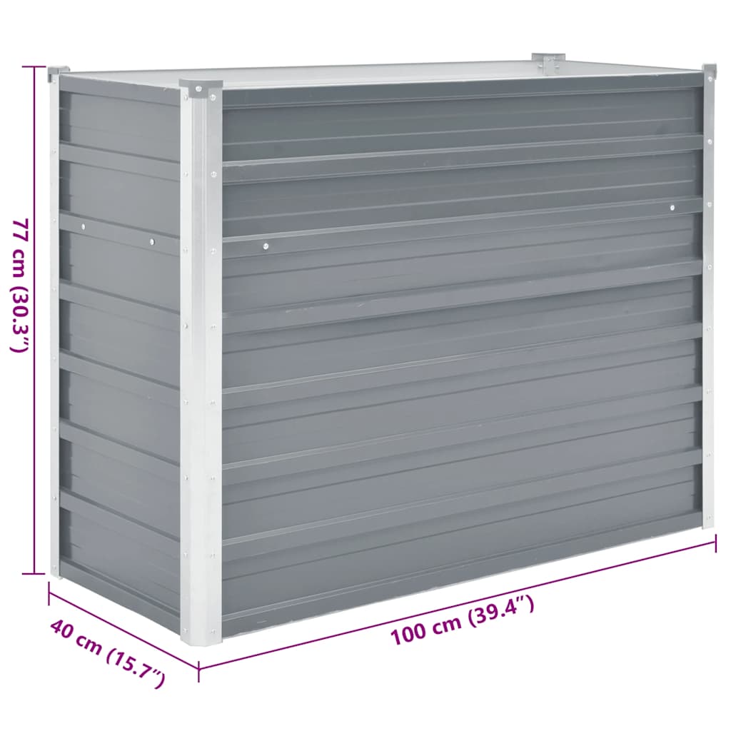 Garden Raised Bed Galvanised Steel 100x40x77 cm Grey
