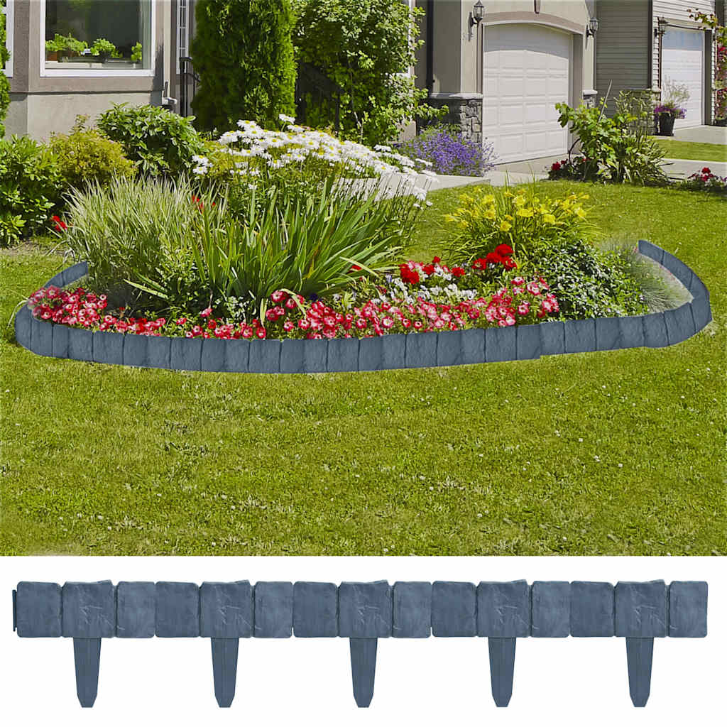 Plastic Garden / Lawn Fence Stone Look 41 pcs 10 m