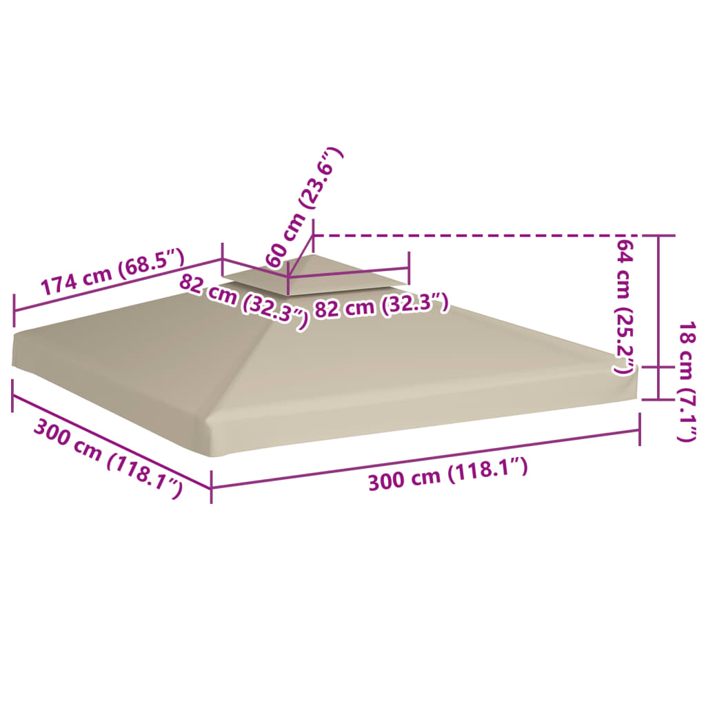 Water-proof Gazebo Cover Canopy Replacement 310 g / mÂ² Beige 3 x 3 m