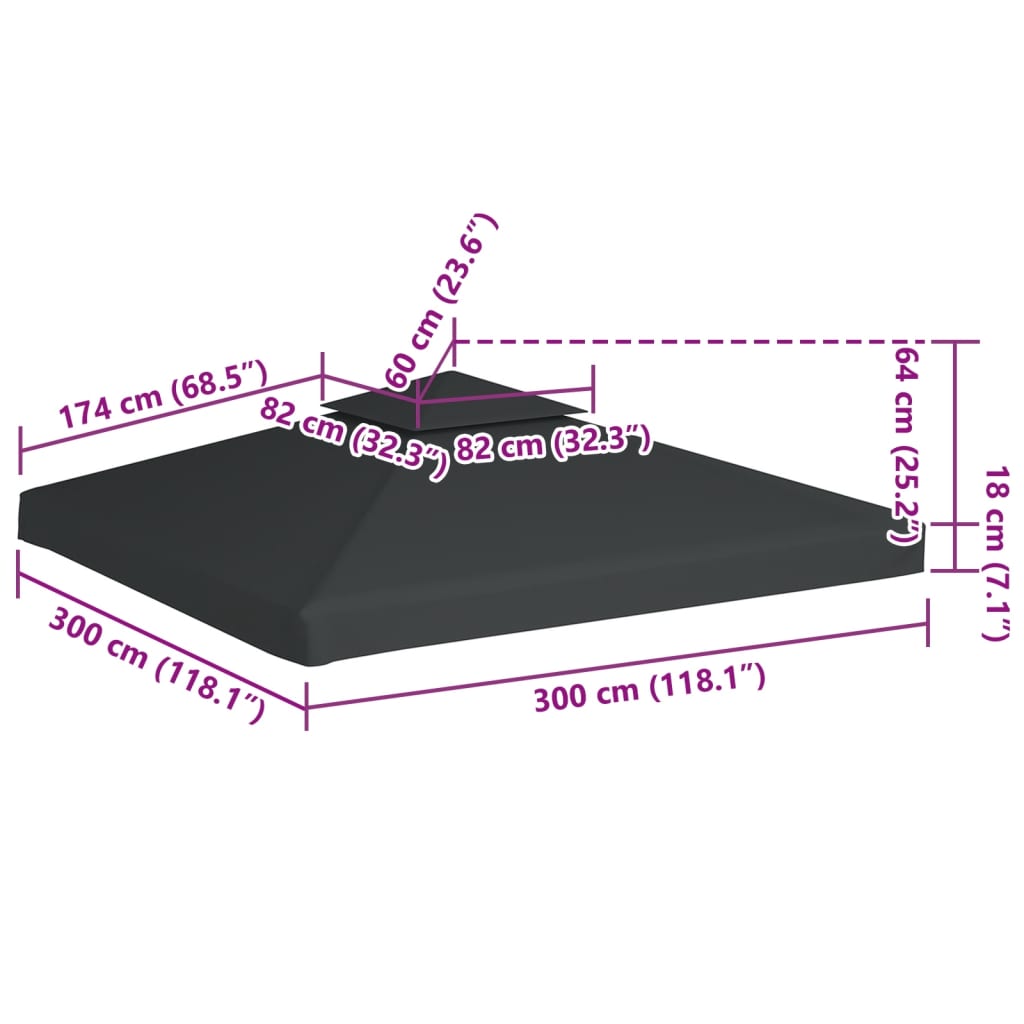 Water-proof Gazebo Cover Canopy 310 g / mÂ² Dark Grey 3 x 3 m