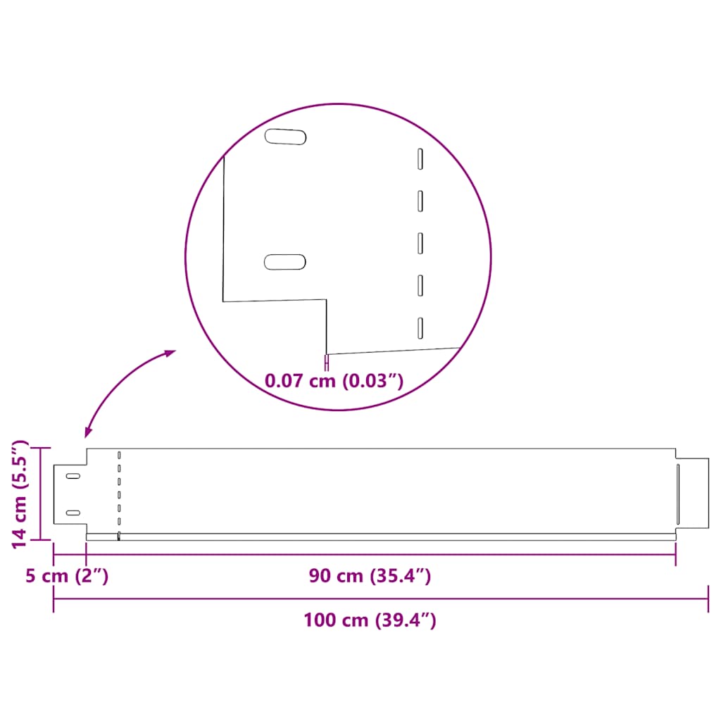 Set of 5 Flexible Lawn Fence Galvanised Steel 100 x 14 cm