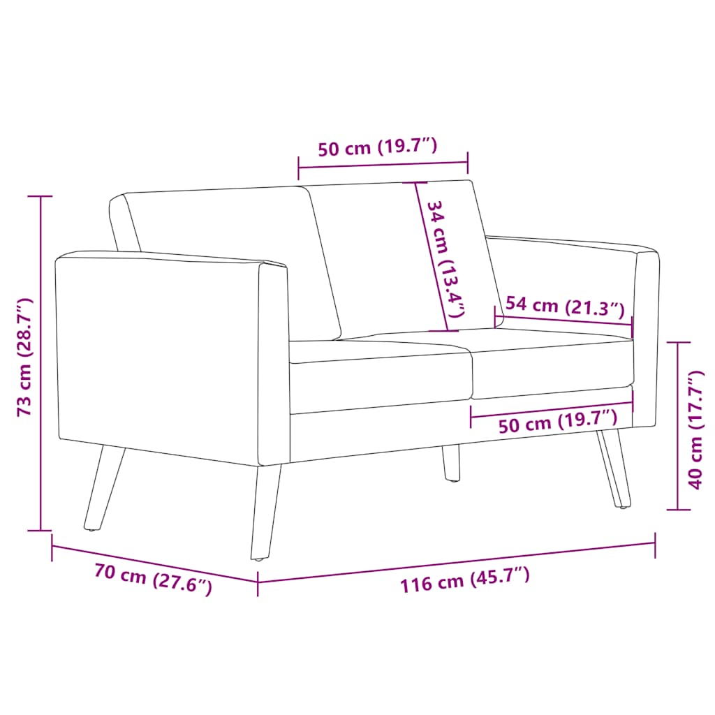 Sofa 2-Seater Fabric Light Grey
