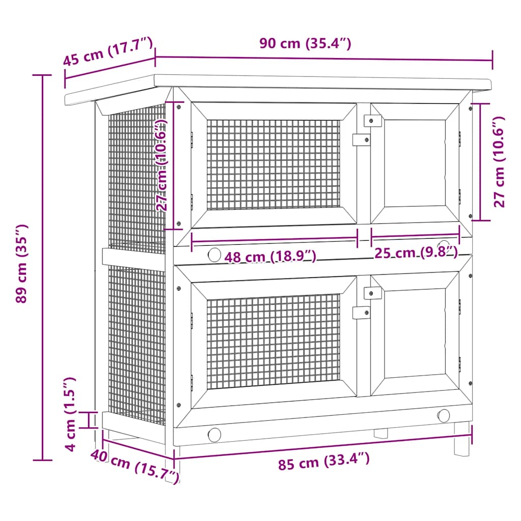 Outdoor Rabbit Hutch Small Pet Cage 4 Door Wood