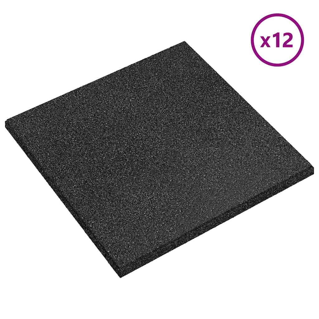 Fall Protection Tiles 12 pcs Rubber 50x50x3 cm Black