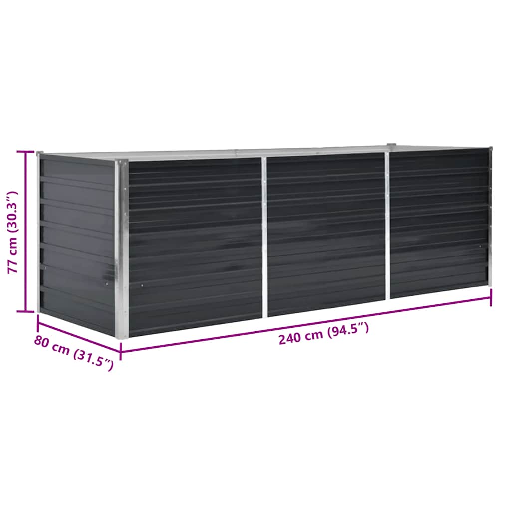 Garden Raised Bed Anthracite 240x80x77 cm Galvanised Steel