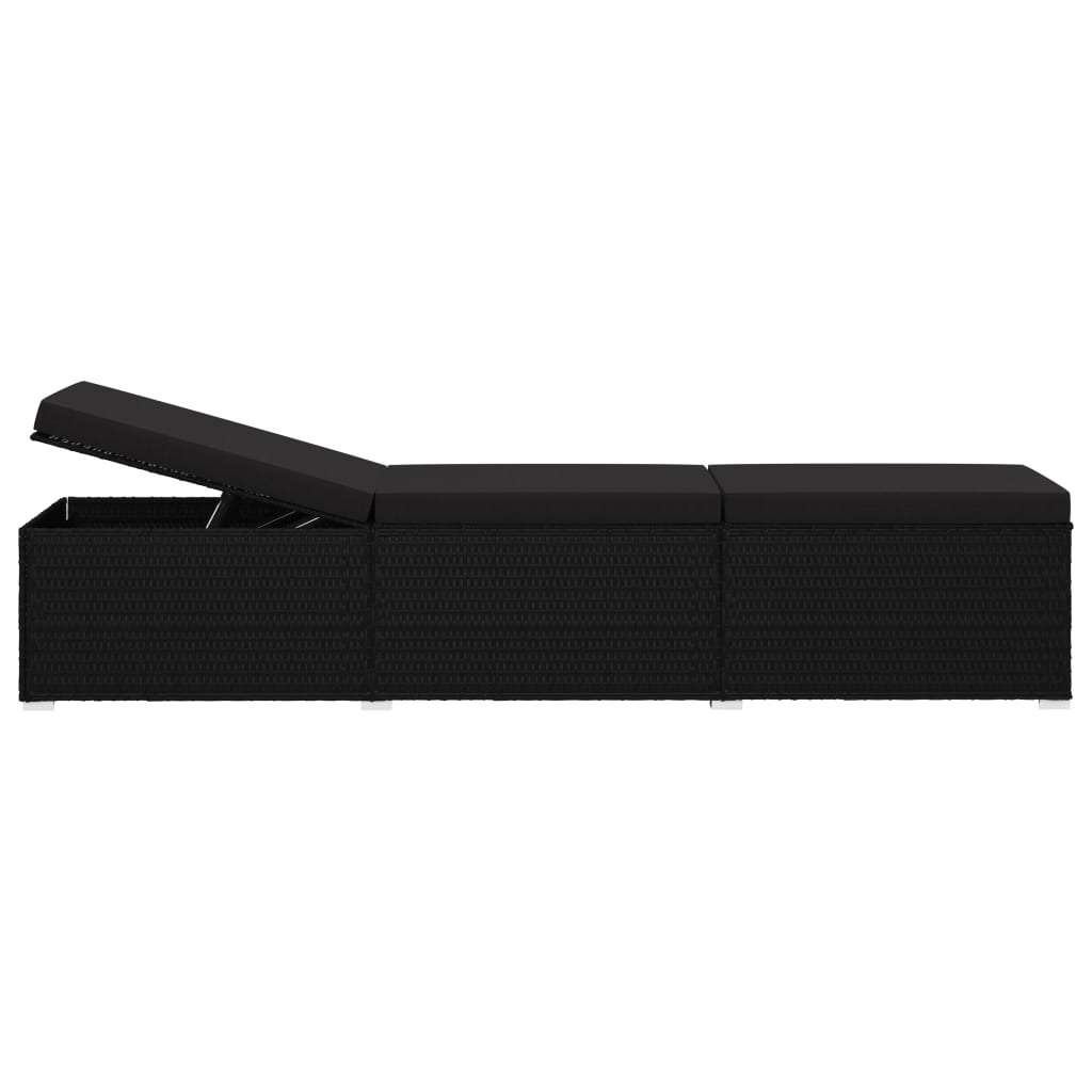 Sun Lounger with Cushion Poly Rattan Black