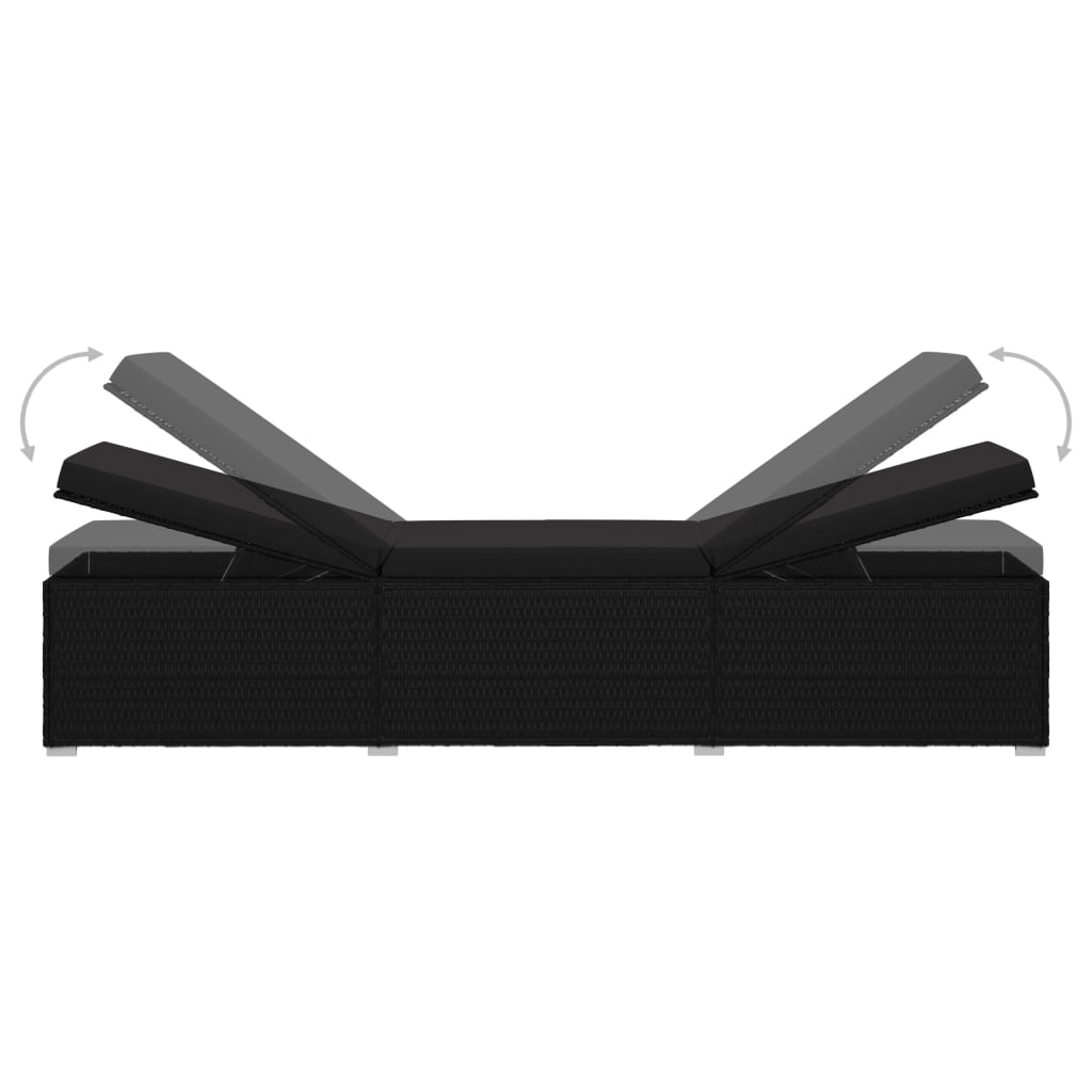 Sun Lounger with Cushion Poly Rattan Black