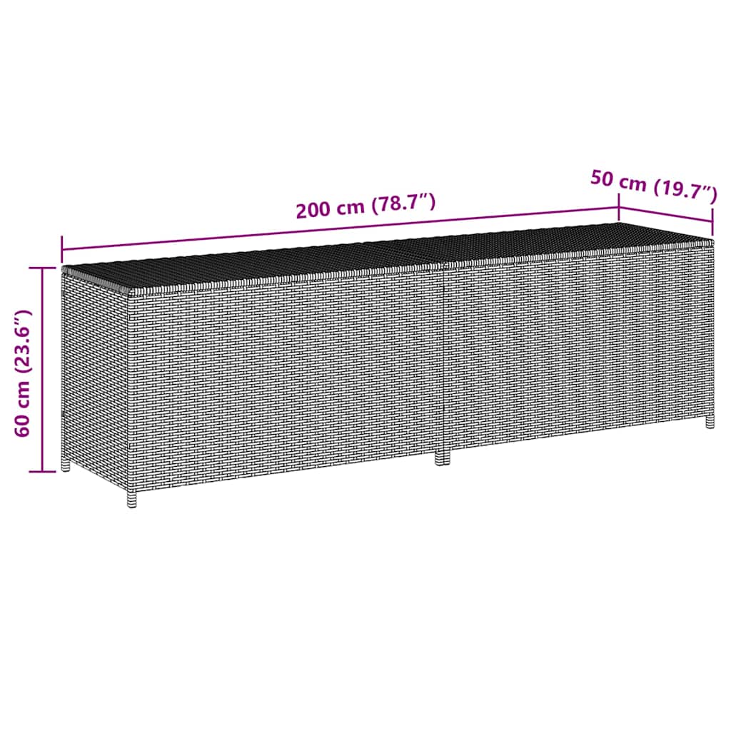 Garden Storage Box Poly Rattan 200x50x60 cm Brown