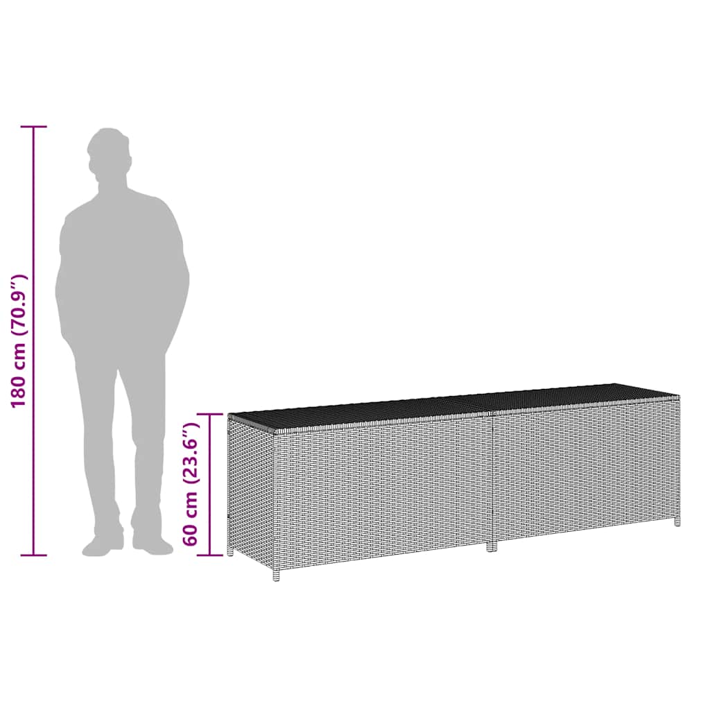 Garden Storage Box Poly Rattan 200x50x60 cm Grey